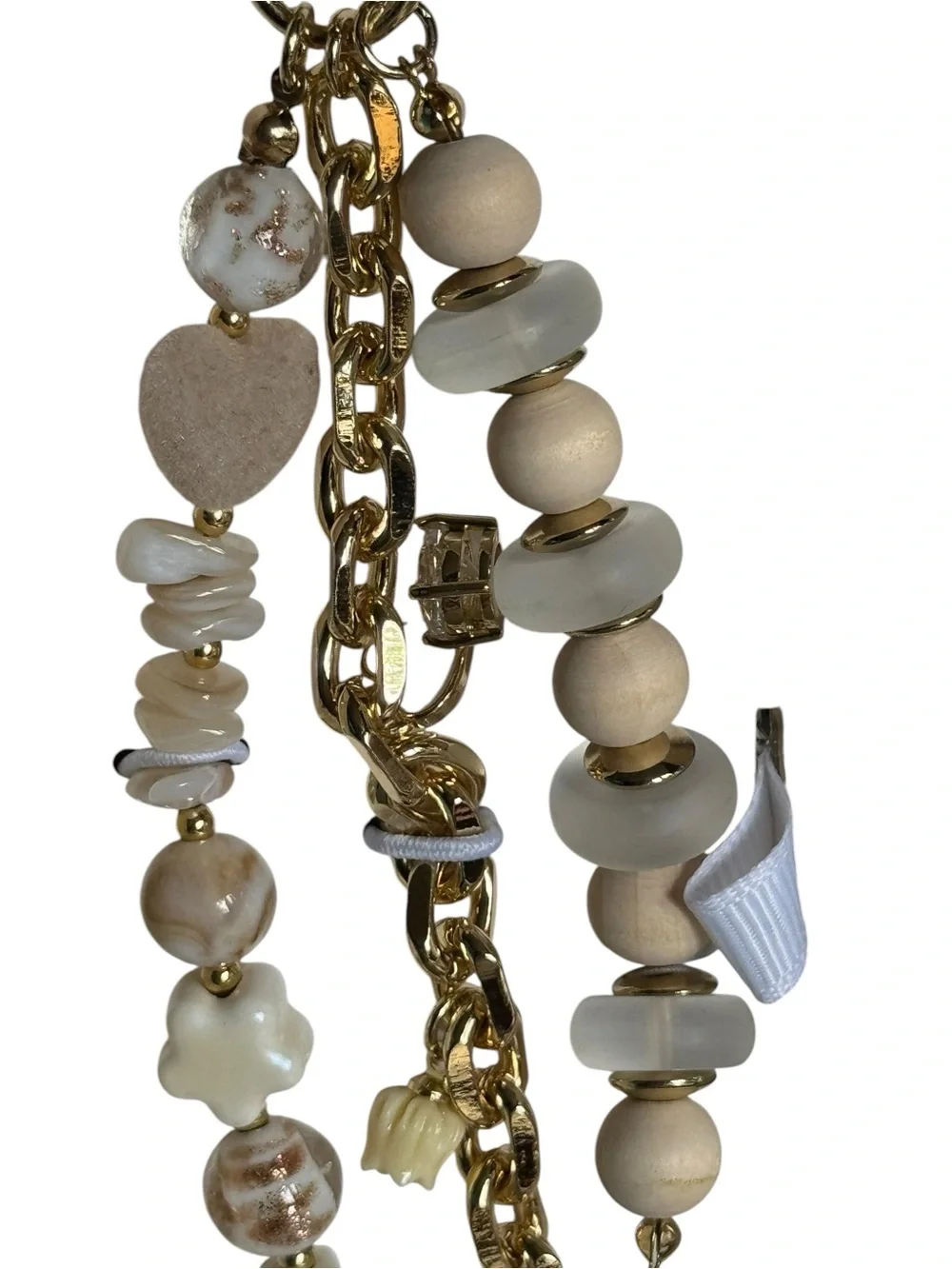 eye candy Beige & Gold Beaded Heart Tassel Key Charm